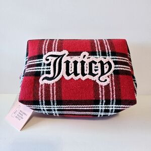 Juicy Couture Cosmetic Bag Red/Black Makeup Toiletry Bag Scottish Tartan Plaid